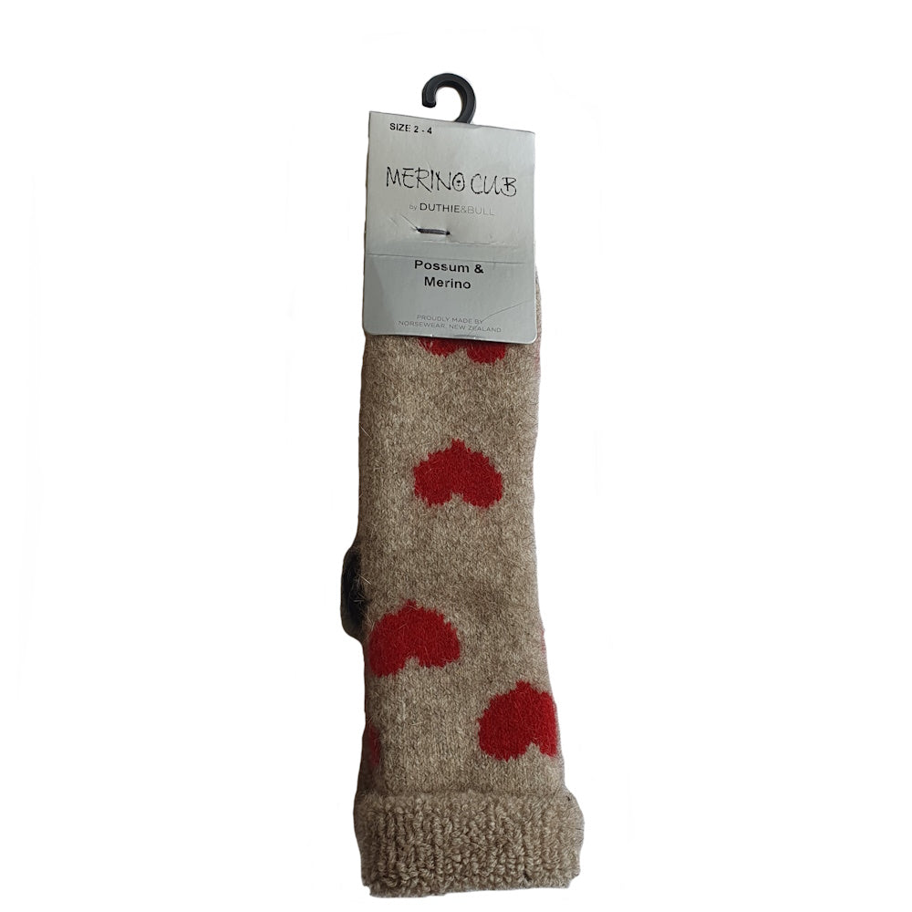 Duthie And Bull Baby Possum Heart Pattern Socks in wheat