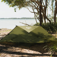 Alton Goods Ultralight 3x3m Tarp set up in front of water