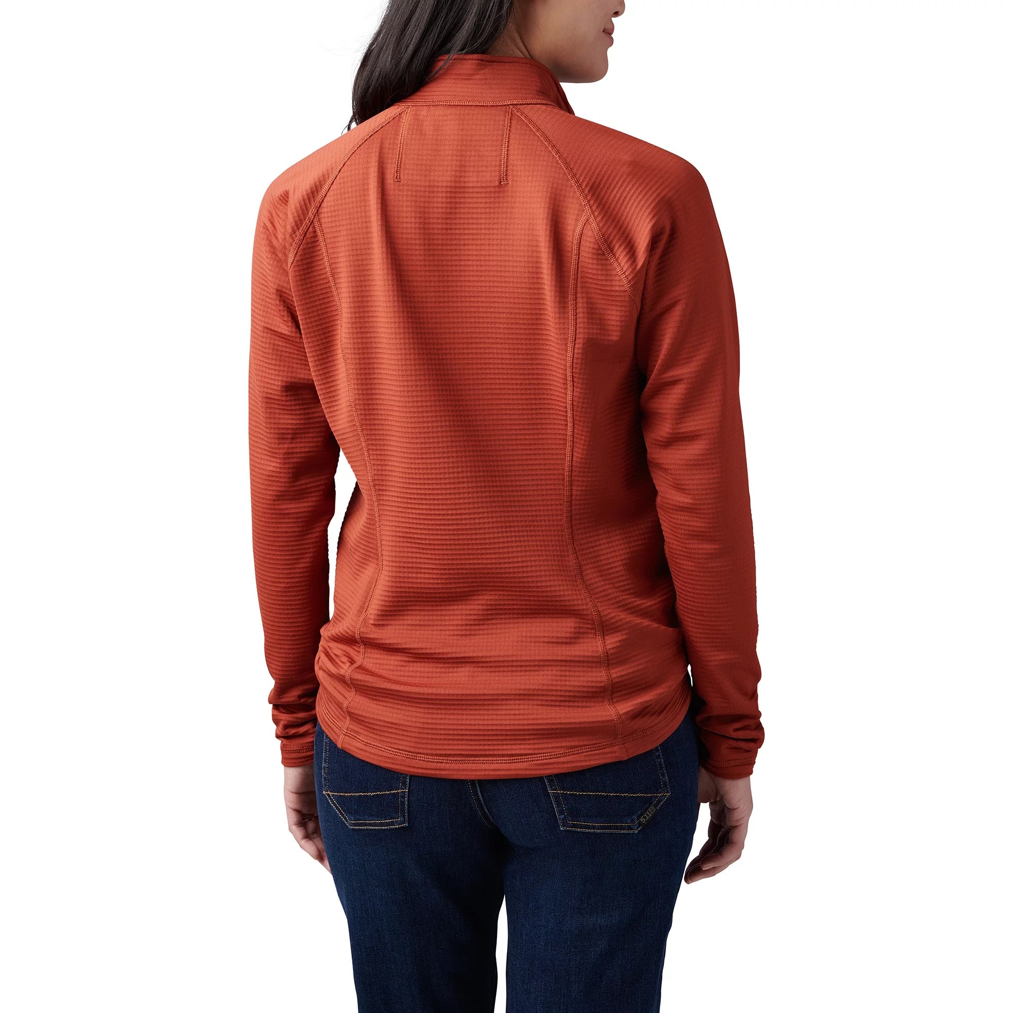Back of 5.11 Women's Stratos 1/4 Zip in Oxblood