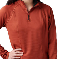 Close up of 5.11 Women's Stratos 1/4 Zip in Oxblood