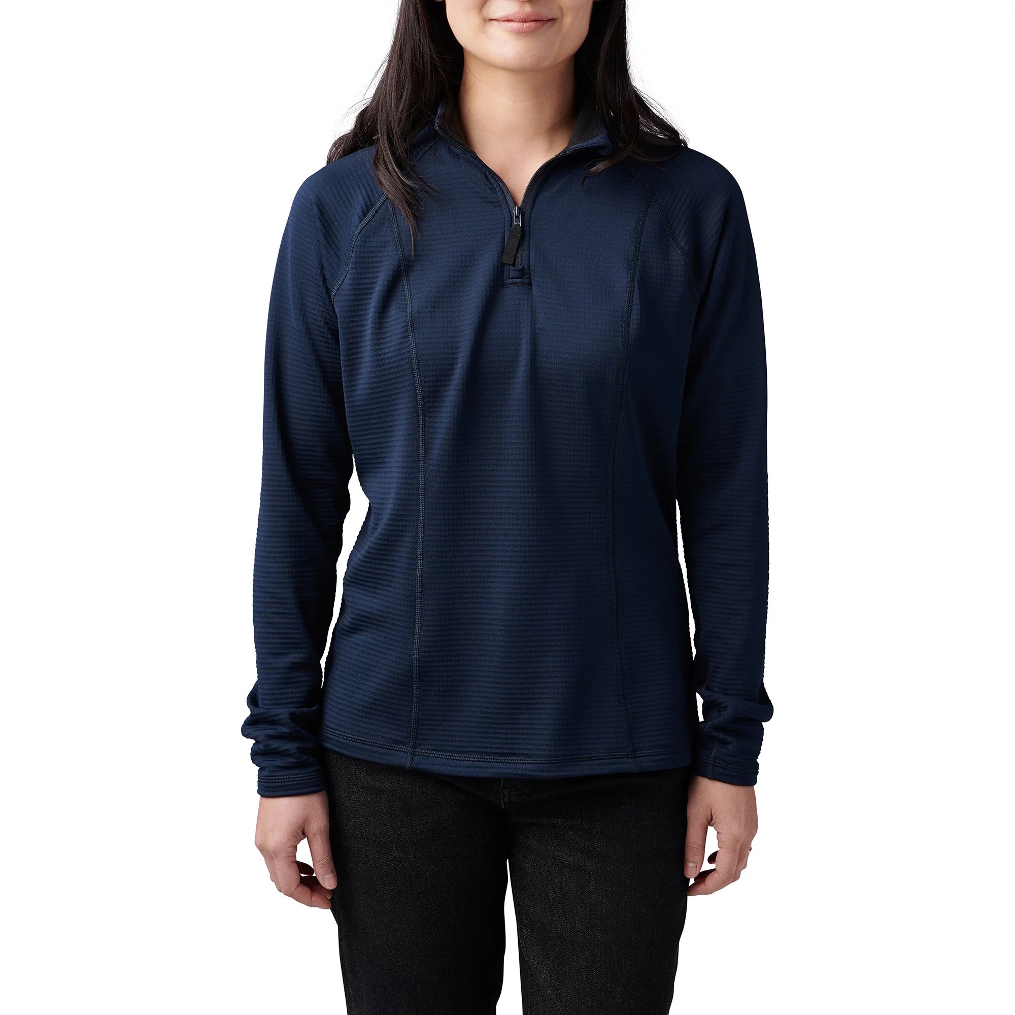 Front view of 5.11 Women's Stratos 1/4 Zip in Peacoat