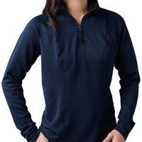 Close up of 5.11 Women's Stratos 1/4 Zip in Peacoat