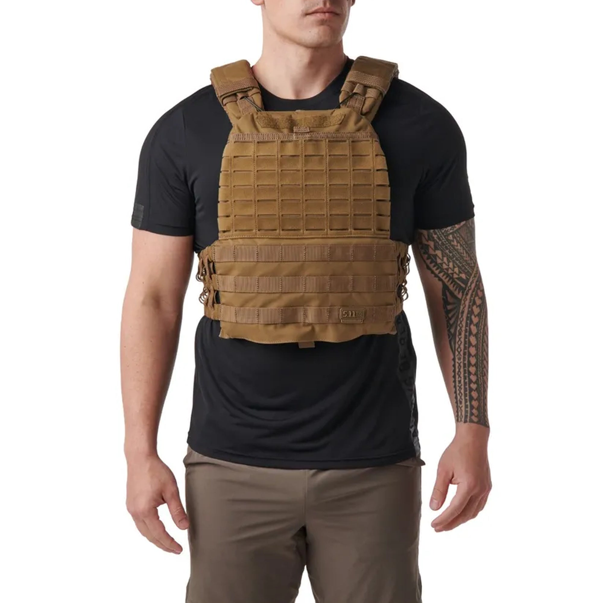 5.11® Tactec Plate Carrier in Kangaroo being worn by model