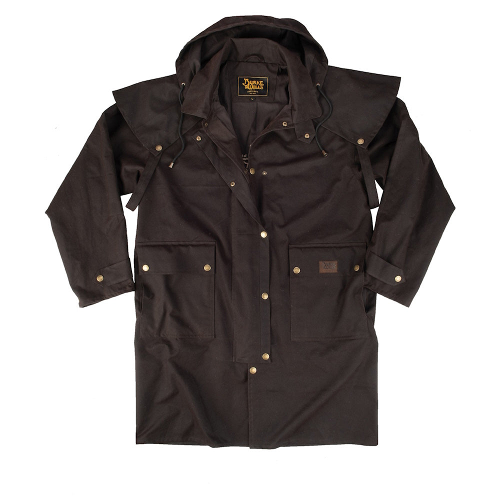 Front of Burke and Wills Balranald Short Oilskin Coat