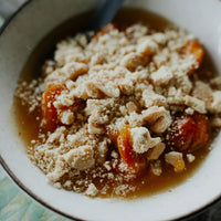 Close up of Back Country Apricot Crumble in a bowl