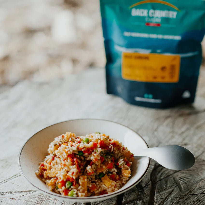 Back Country Nasi Goreng Small Serve in Bowl next to Packet