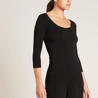 Front of Boody Womens 3/4 Sleeve Scoop Top in Black
