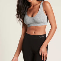 Front of Boody Padded Shaper Crop Bra in Light Grey