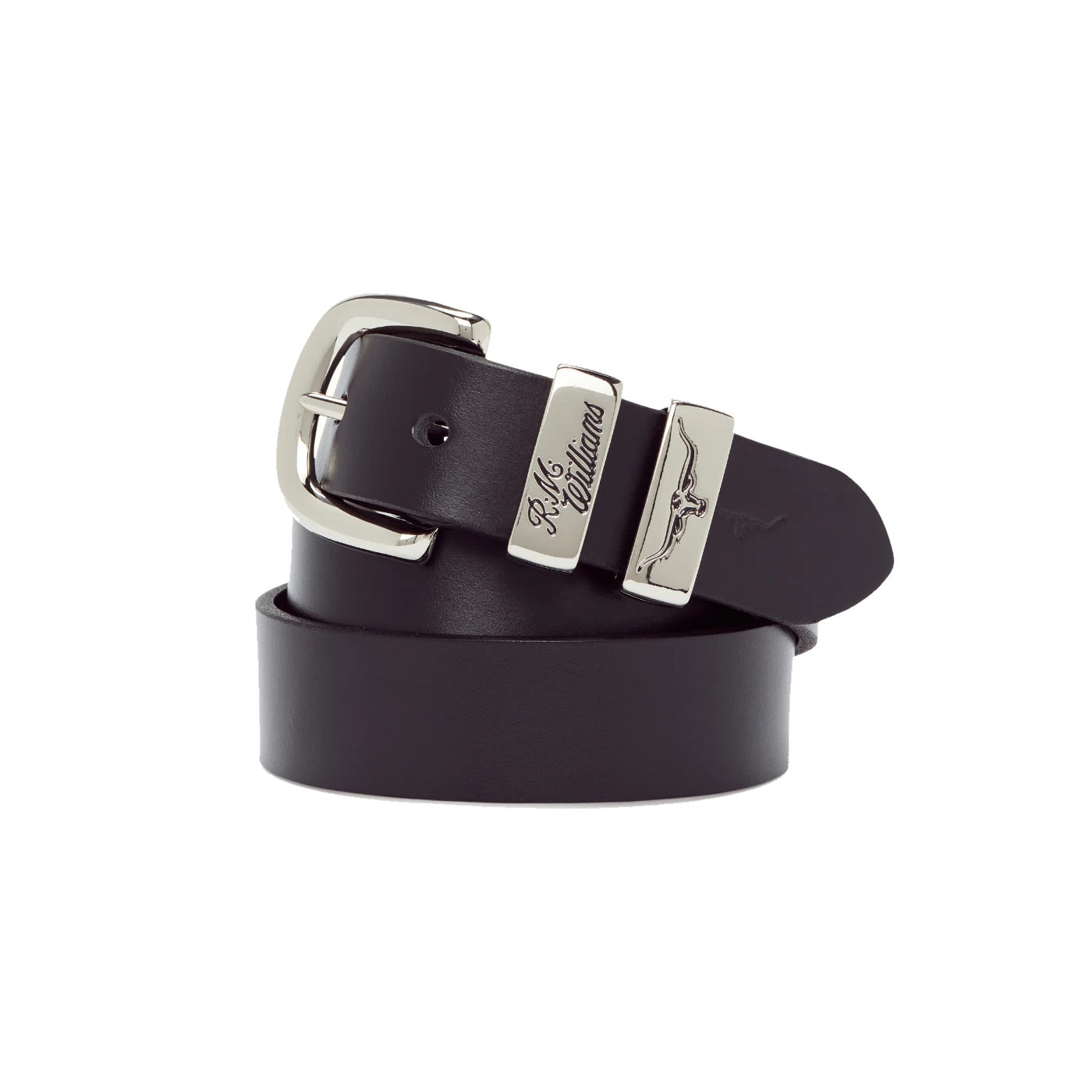 R.M.Williams 1.25 Inch 3 Piece Solid Hide Belt in Black