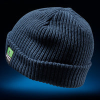 Slate FXD CP-10 knit ribbed beanie with a turn-up cuff and a branded woven label on the side.