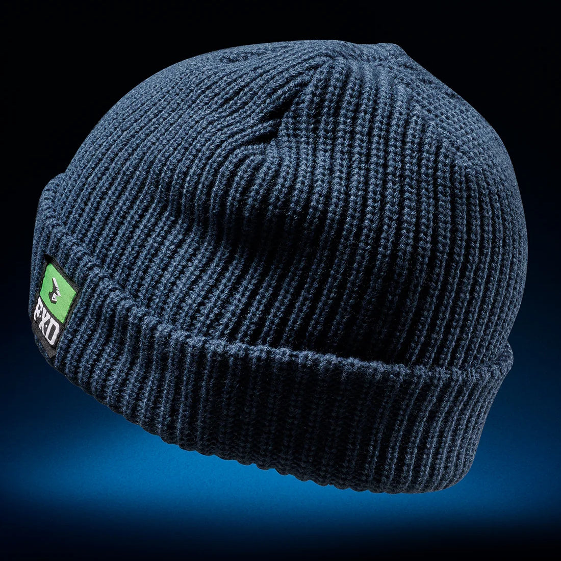 Slate FXD CP-10 knit ribbed beanie with a turn-up cuff and a branded woven label on the side.