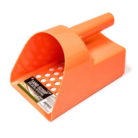 Top down view of 8.5 Inch Hand Held Plastic Sand Scoop in Orange