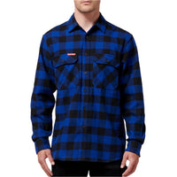 Front view of Hard Yakka Long Sleeve Check Flannelette Shirt in Blue