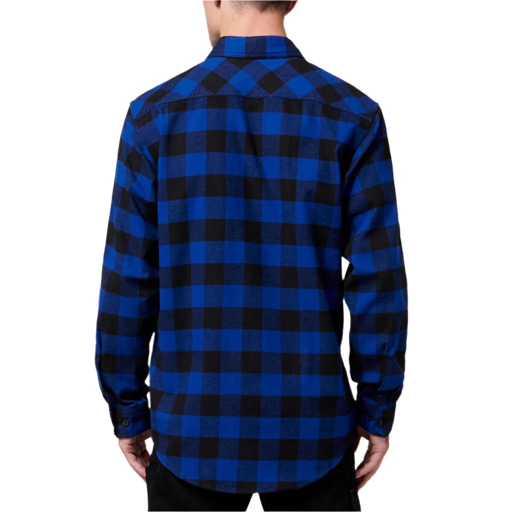 Back view of Hard Yakka Long Sleeve Check Flannelette Shirt in Blue