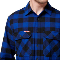 Close up of Hard Yakka Long Sleeve Check Flannelette Shirt in Blue