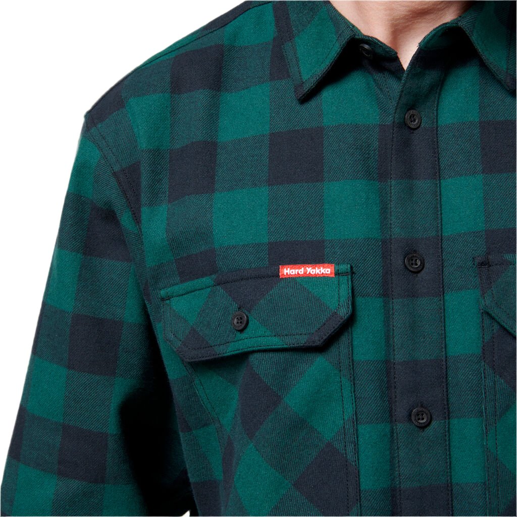 Close up of Hard Yakka Long Sleeve Check Flannelette Shirt in Bottle