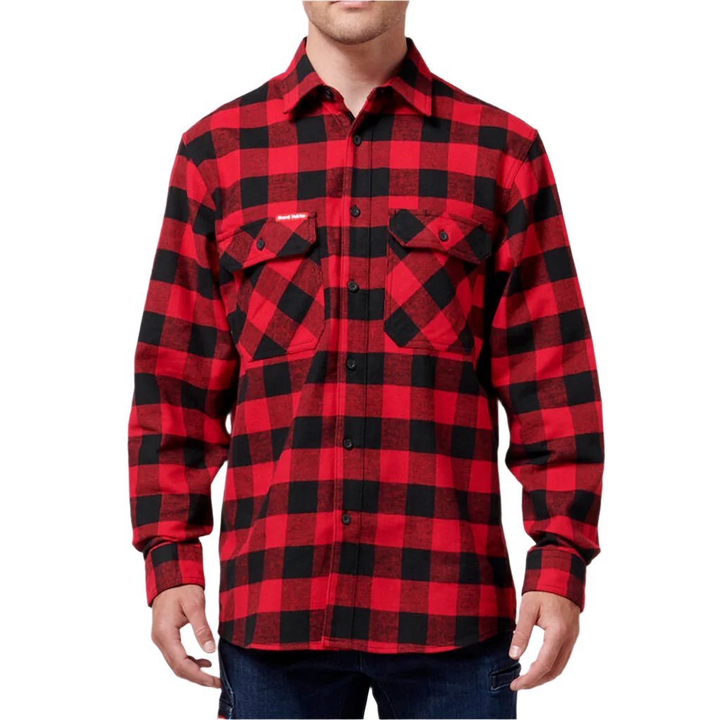 Front view of Hard Yakka Long Sleeve Check Flannelette Shirt in Red