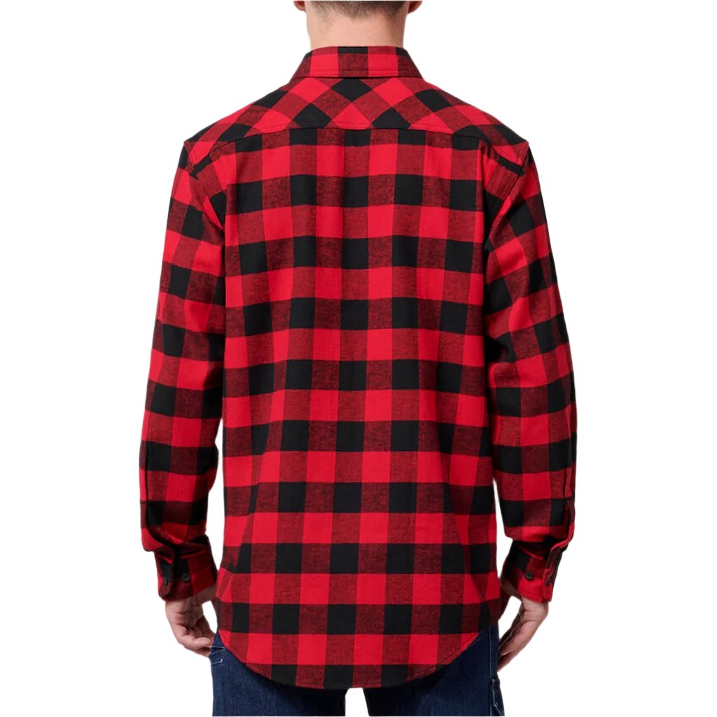 Back view of Hard Yakka Long Sleeve Check Flannelette Shirt in Red