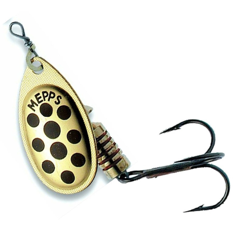Mepps Aglia Decorees Lure Gold with Black Dots