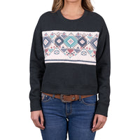 Front view of model wearing Charcoal Pure Western Women's Clara Crew