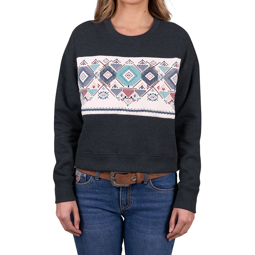 Front view of model wearing Charcoal Pure Western Women's Clara Crew