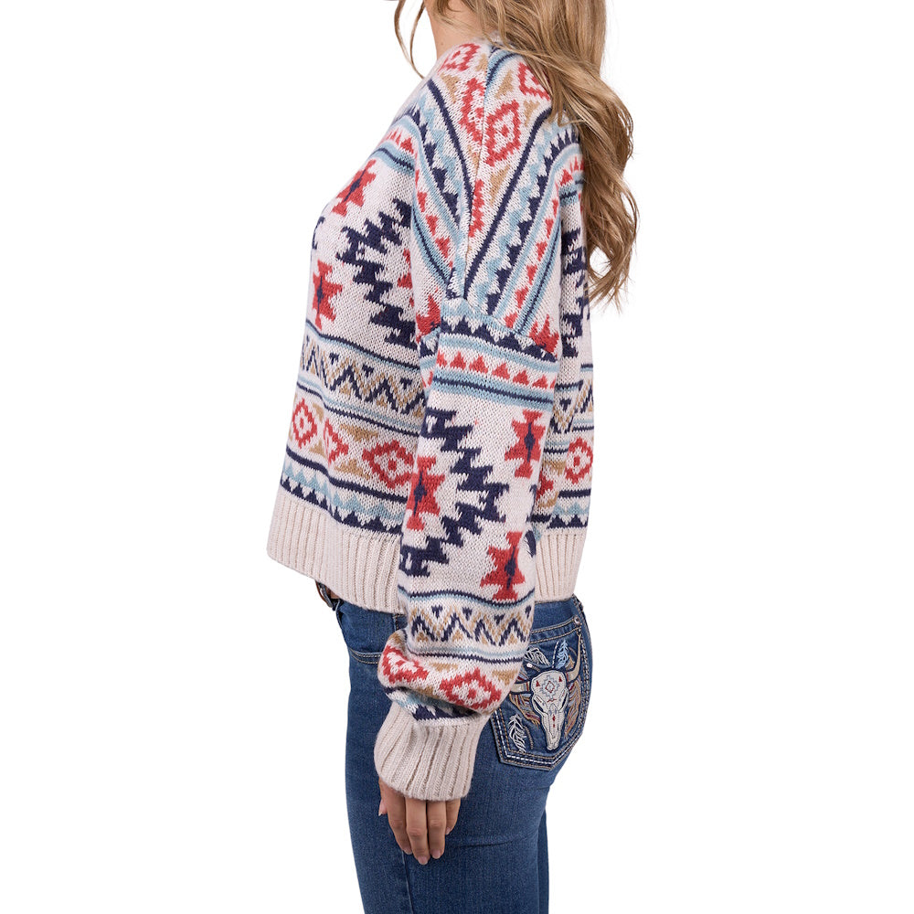 Side view of model wearing cream Pure Western Tracy Jumper