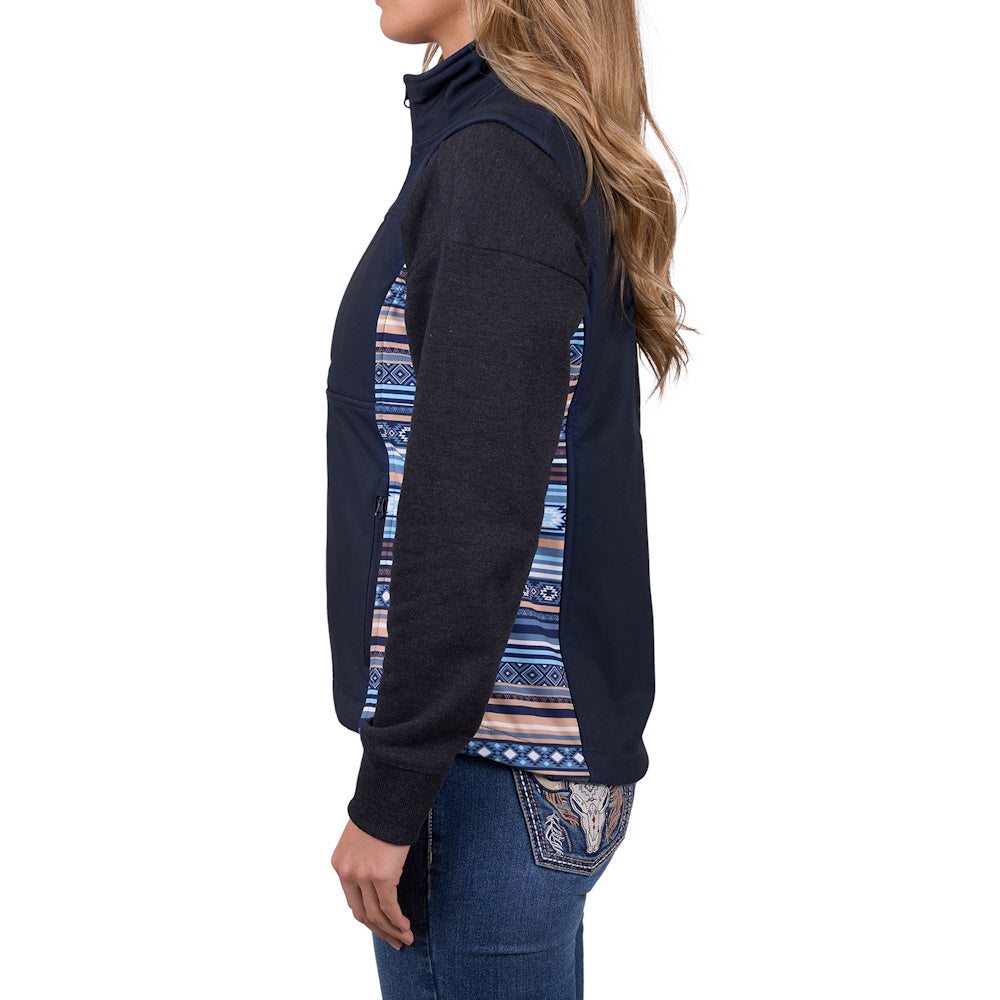Side view of model wearing Pure Western Misha Softshell Vest
