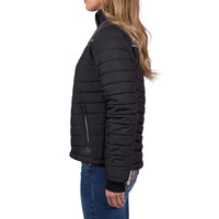 Side view of woman wearing Black Pure Western Sierra Jacket with hood off