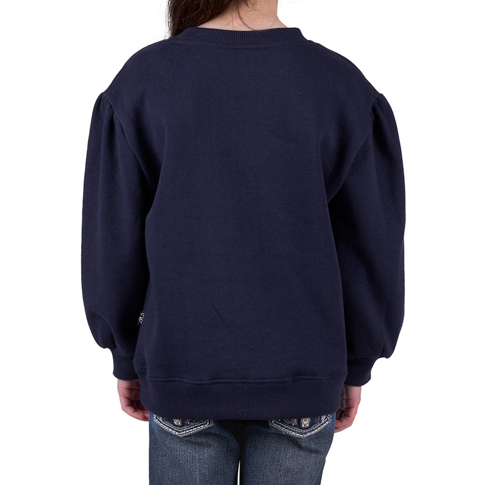 Back of Navy Pure Western Girls Sienna Crew