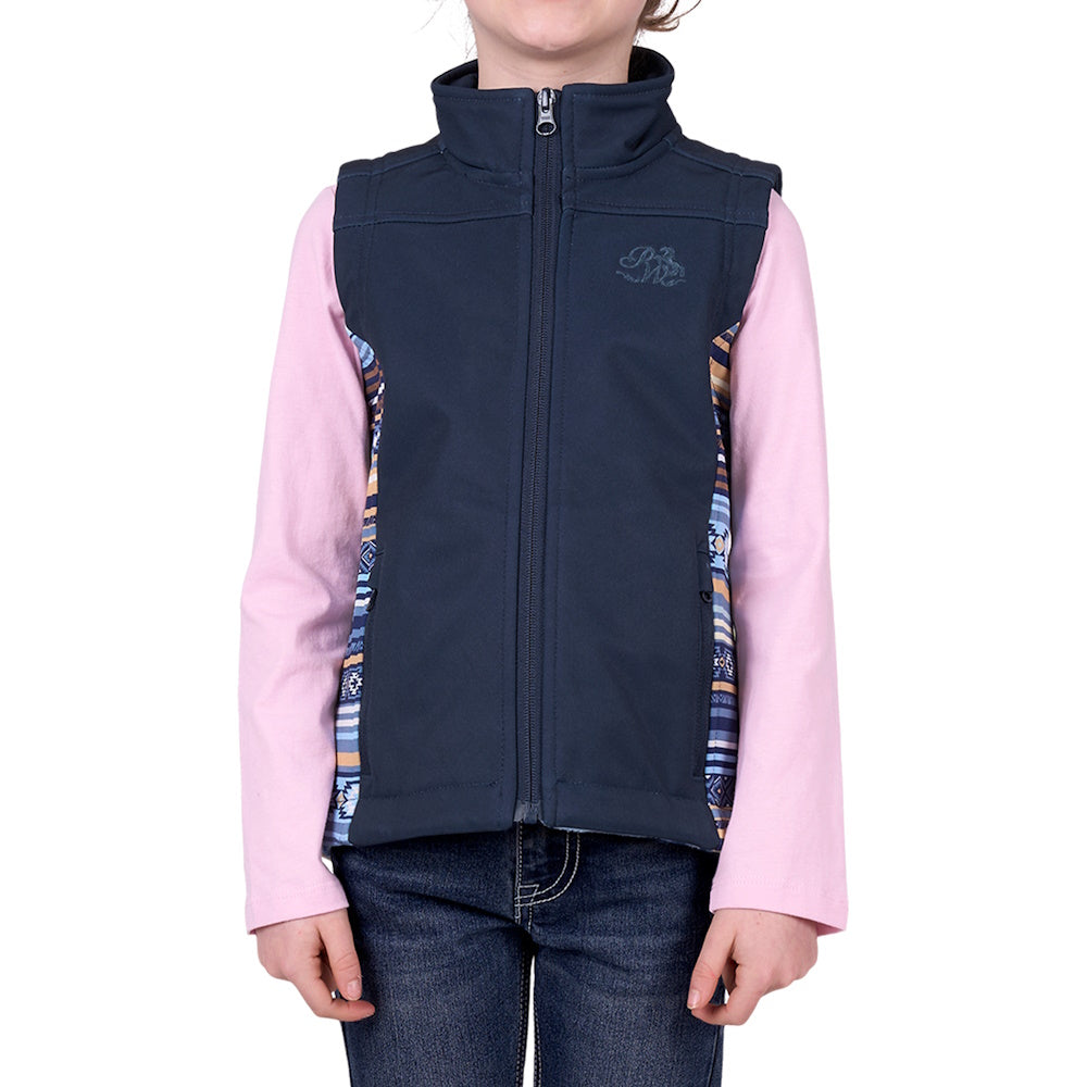 Front of Pure Western Girls Misha Softshell Vest in Navy