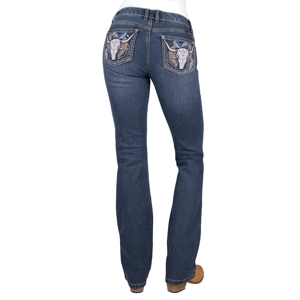 Back of Indigo Pure Western Women's Bec Boot Cut Jeans