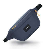 Coastal blue waist bag with black Pacsafe brand patch