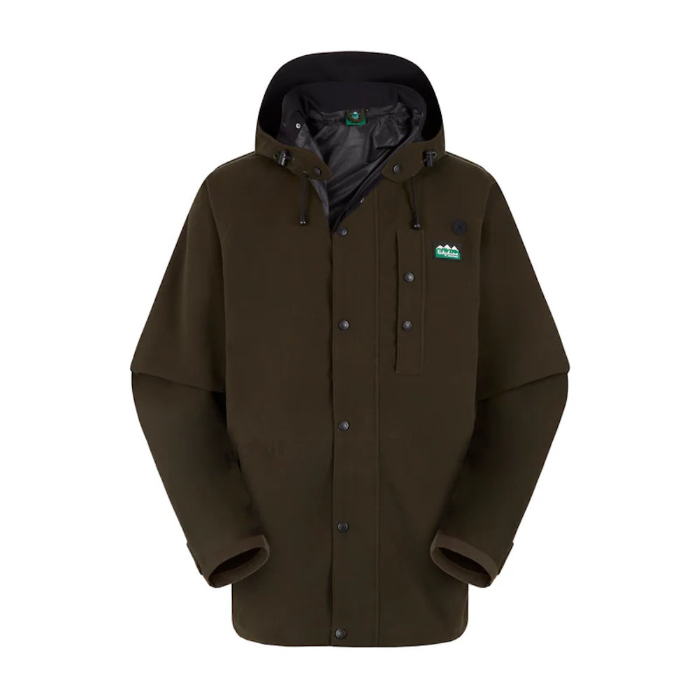 Deep Forest Ridgeline Monsoon Classic rain jacket with a hood, featuring a front chest pocket and YKK zippers.
