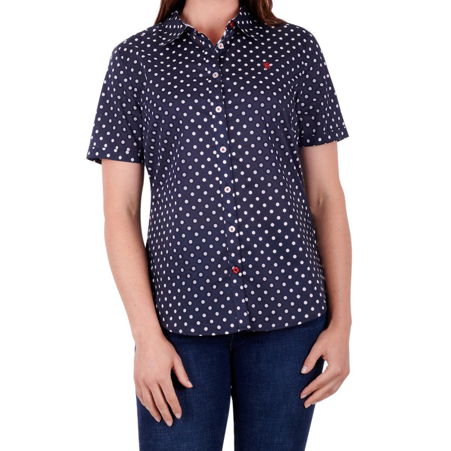 Front view of Thomas Cook Womens Josie Short Sleeve Shirt in Navy