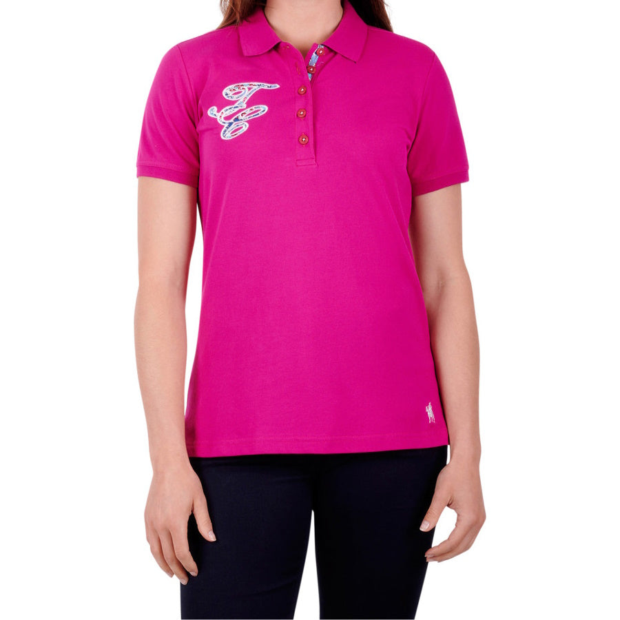 Front View of Thomas Cook Womens Austin Short Sleeve Polo in Berry