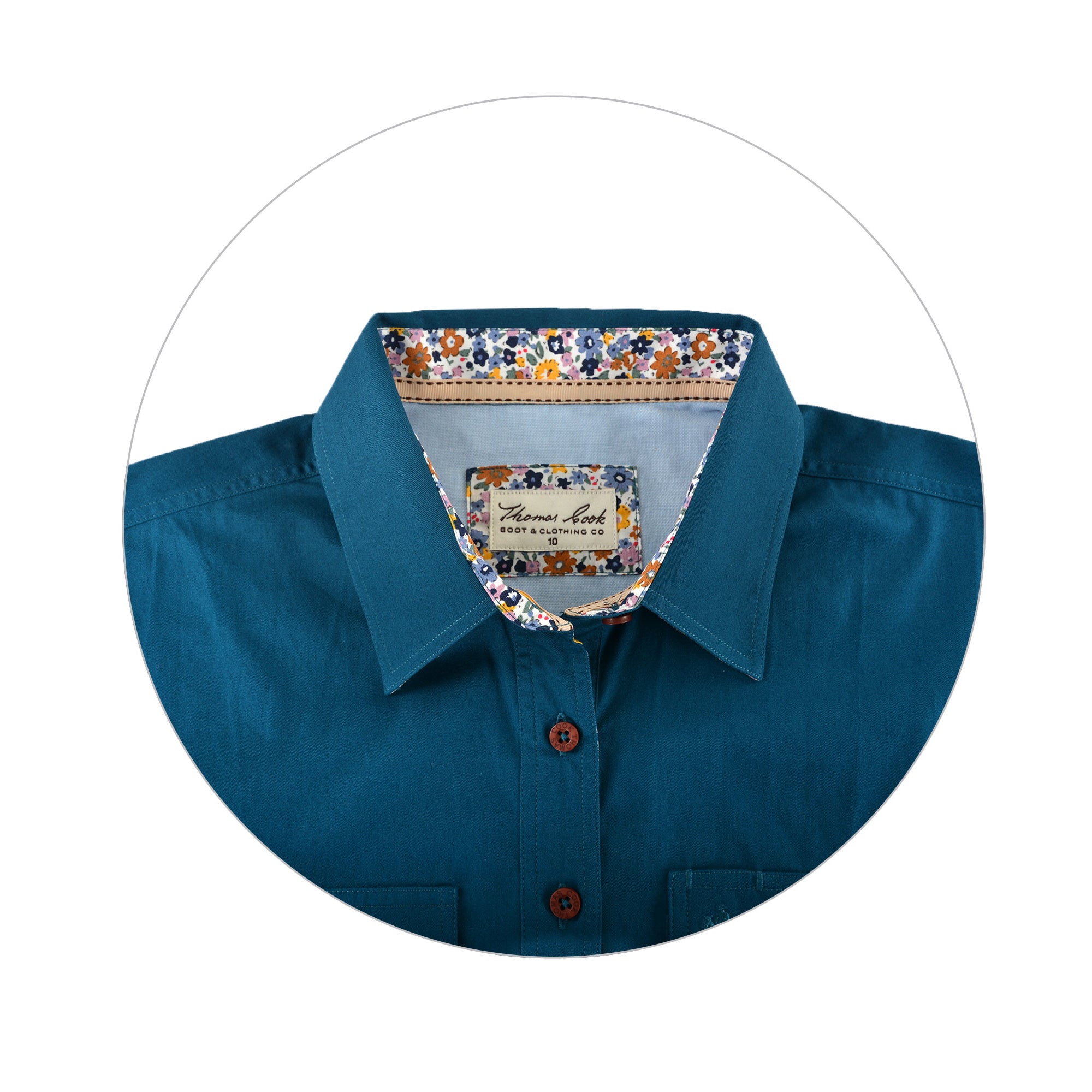 Collar of Teal Thomas Cook Womens Contrast Light Half Button Long Sleeve Shirt
