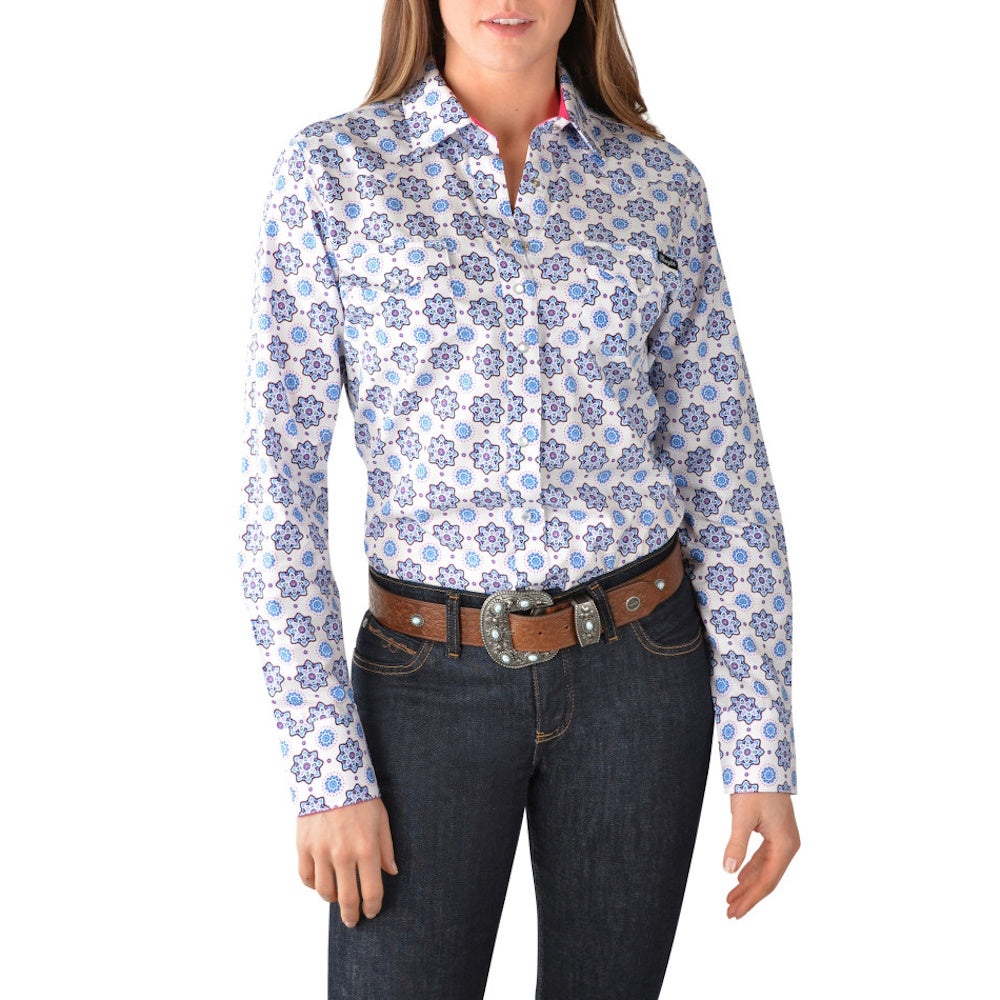 Front view of Wrangler Women's Martine Print Long Sleeve Western Shirt
