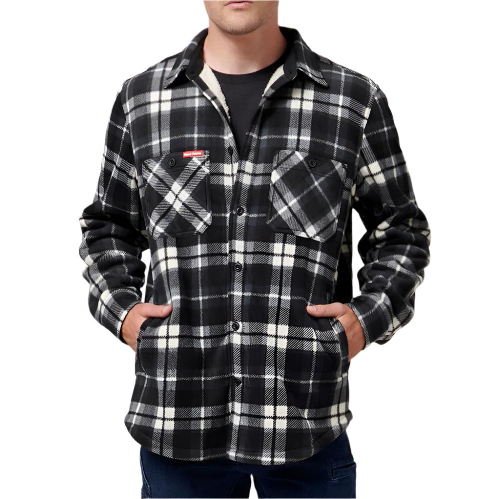 Front of Hard Yakka Sherpa Jacket with Beanie in Tornado