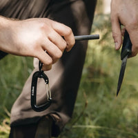 Alton Goods Ultralight Aluminium Carabiner attached to firesteel