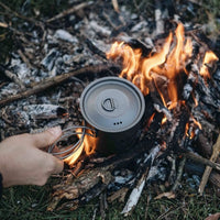 Alton Goods Single Wall Titanium Cup on campfire