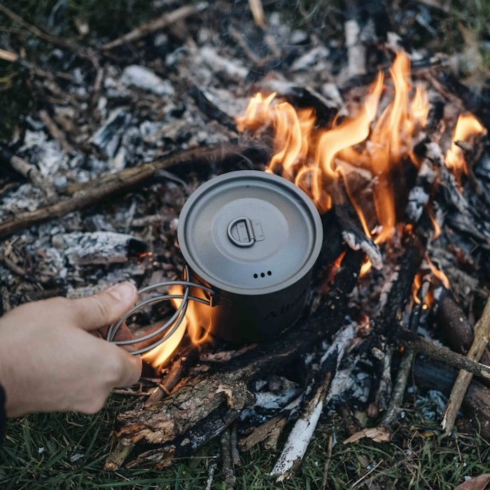 Alton Goods Single Wall Titanium Cup on campfire