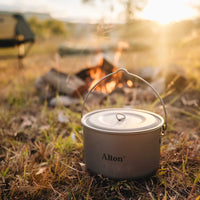 Alton Goods Titanium Billy Pot 1950ml next to campfire