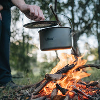 Alton Goods Titanium Billy Pot 1950ml sitting above campfire