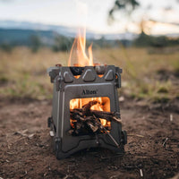 Fire inside of Alton Goods Titanium Flatpack Twig Stove