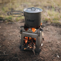 Billy atop of Alton Goods Titanium Flatpack Twig Stove
