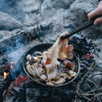 Bacon & mushrooms cooking in Alton Goods Ultralight Titanium Plate
