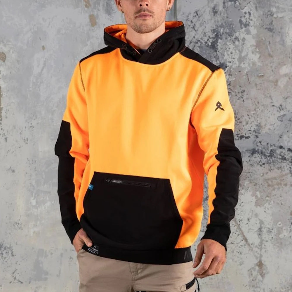 Front of Anthem Mens Tech Hi Vis Hoodie in Orange