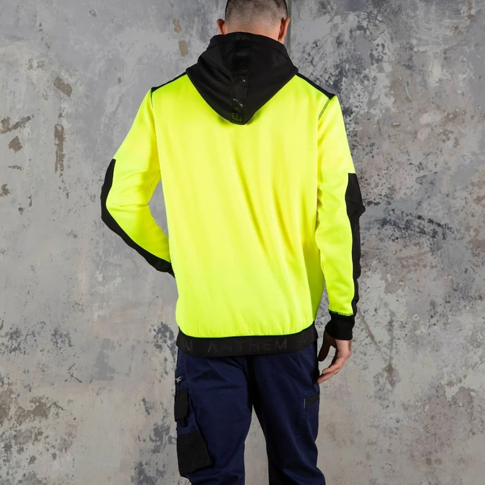 Back of Anthem Mens Tech Hi Vis Hoodie in Yellow