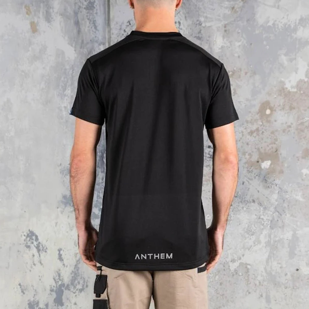 Back of Anthem Mens Performance Short Sleeve Tee in Black