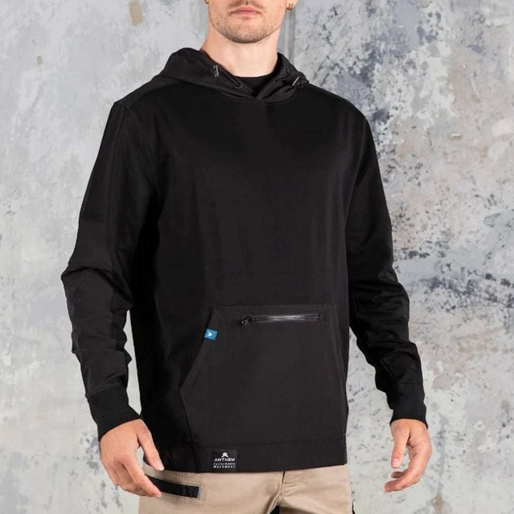 Front of Anthem Mens Tech Hoodie in Black